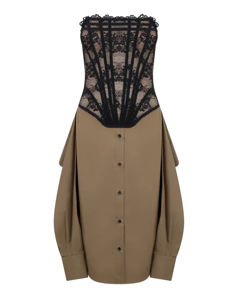 Giuseppe di Morabito lace-detail buttoned dress - Braun Braun