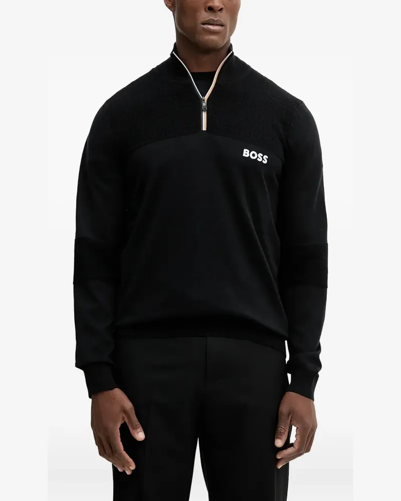 HUGO BOSS Reißverschluss-Pullover mit Logo-Print - Schwarz Schwarz