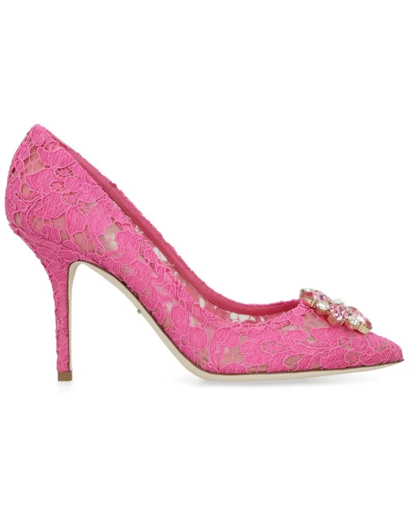Dolce & Gabbana Belucci 90' Spitzenpumps mit Kristallblume - Rosa Rosa