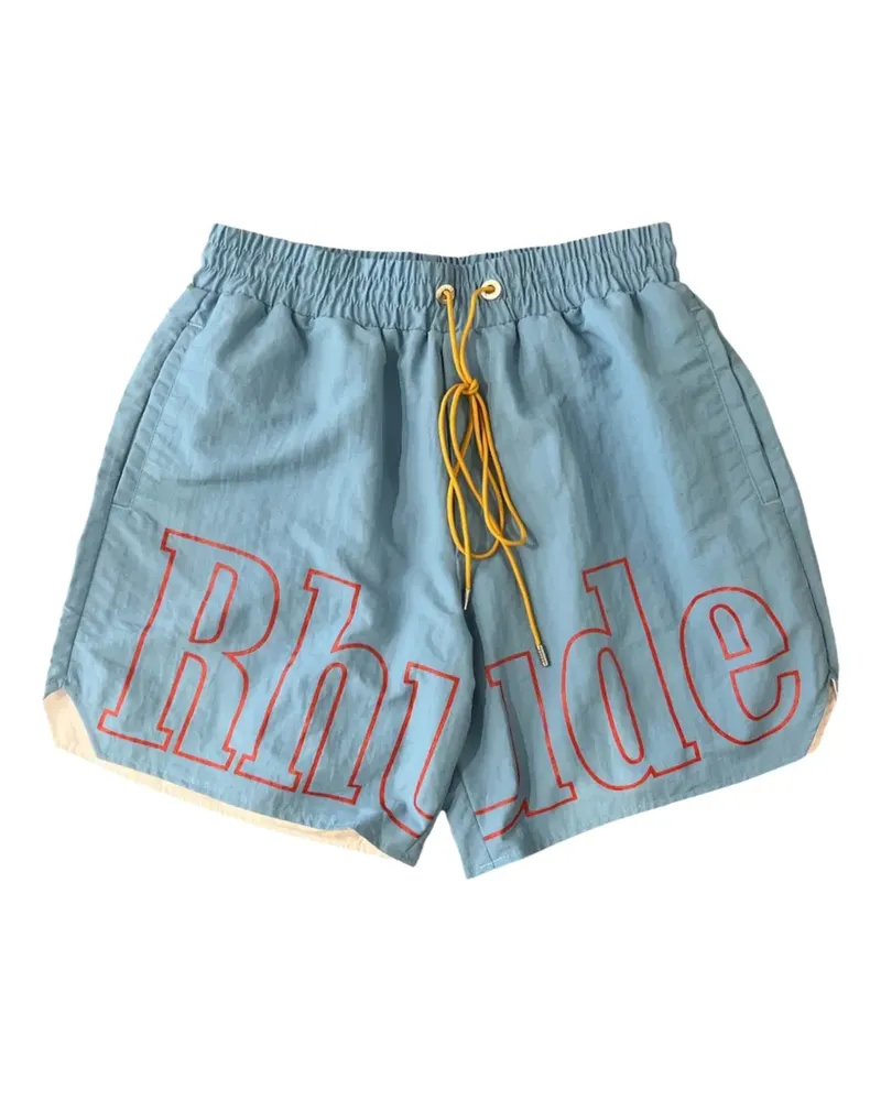 RHUDE Badeshorts mit Logo-Print - Blau Blau