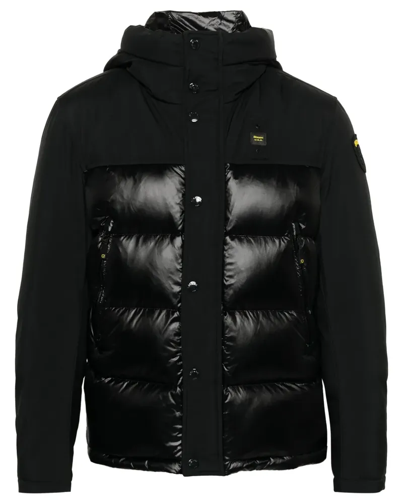 Blauer Gefütterte Jacke mit Logo-Applikation - Schwarz Schwarz