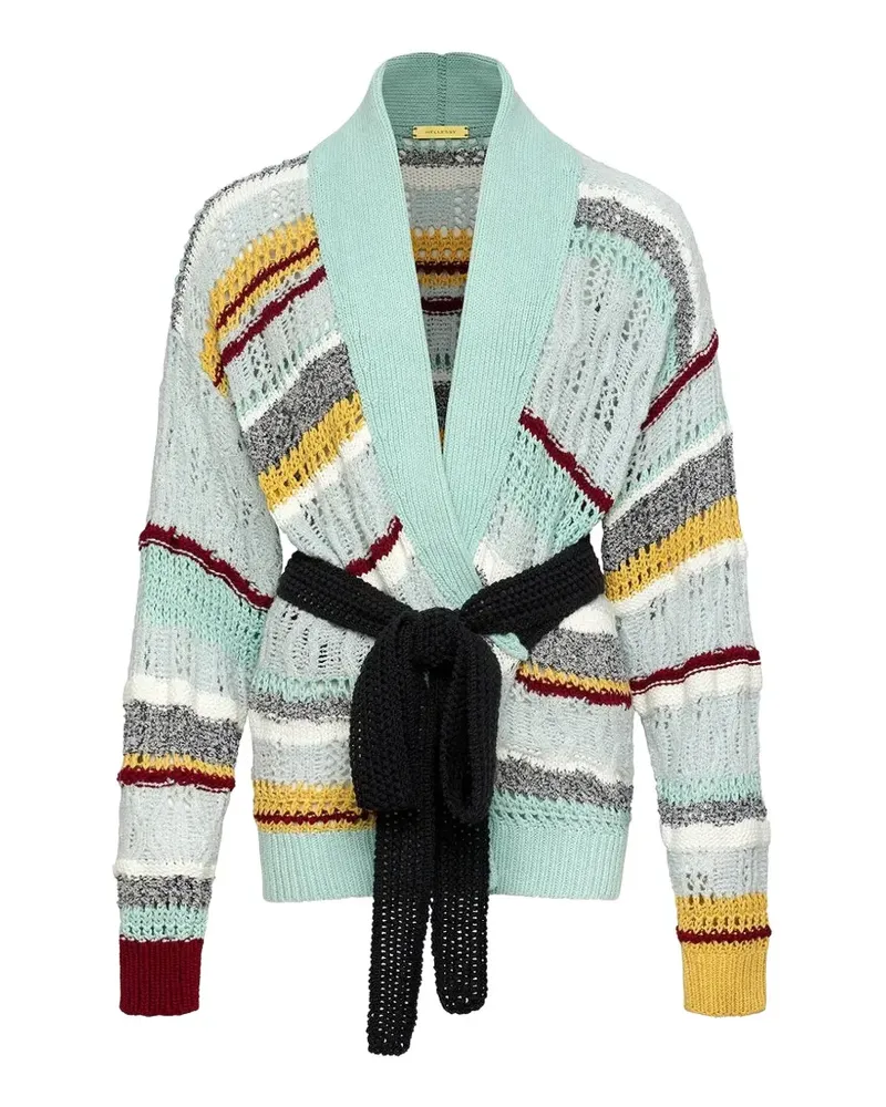 Hellessy Dax belted stripe-knit cardigan - Blau Blau