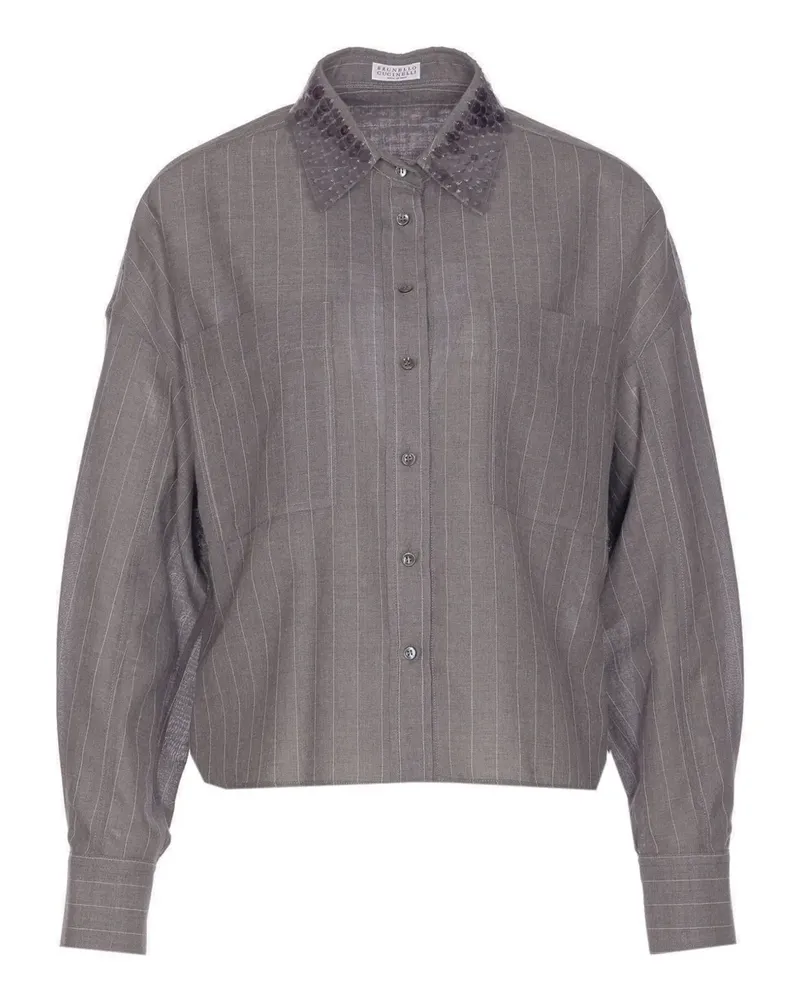 Brunello Cucinelli Nadelstreifen-Hemd mit Paillettenkragen - Grau Grau