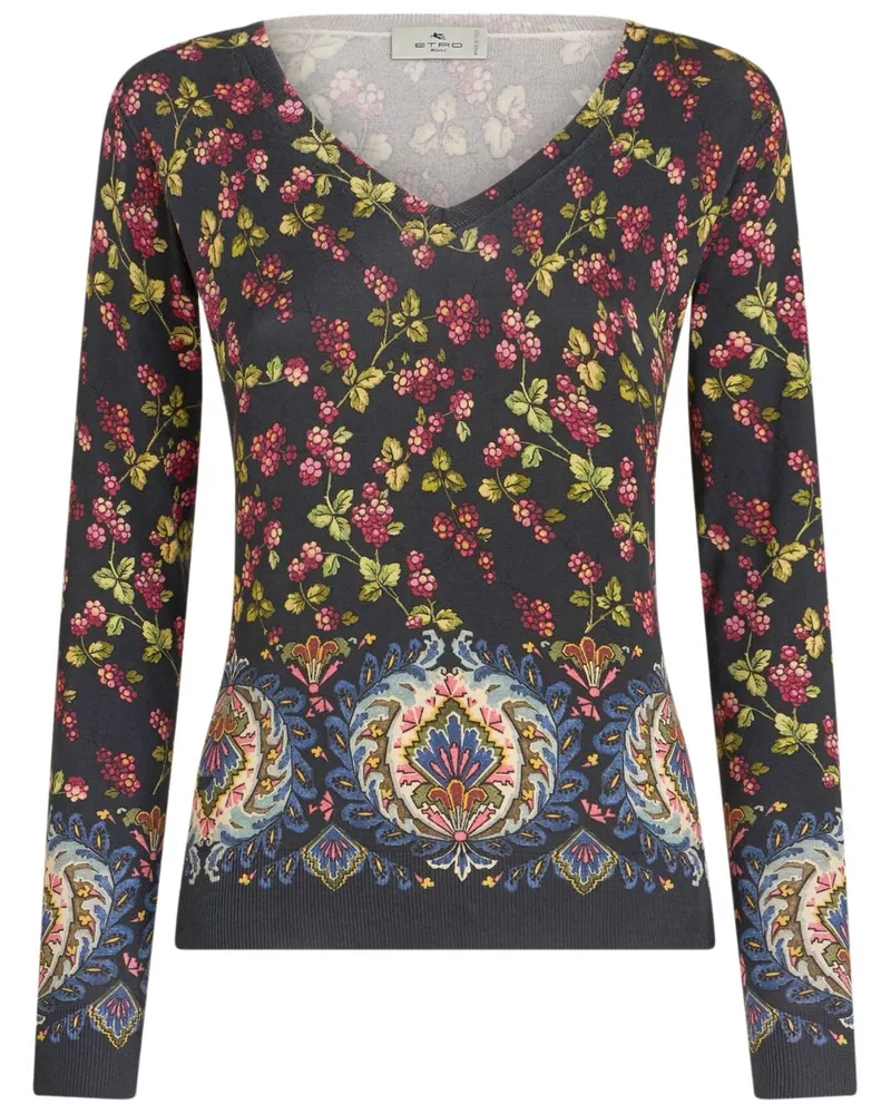 Etro Strickoberteil mit Blumen-Print - Blau Blau