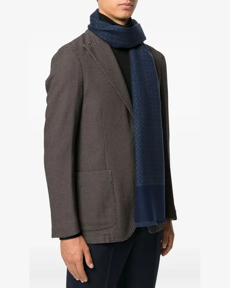 Ferragamo Gancini-print fringed scarf - Blau Blau