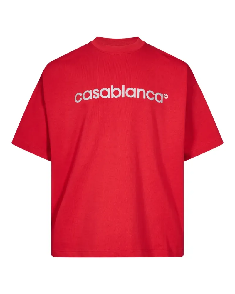 Casablanca Paris T-Shirt mit reflektierendem Logo-Patch - Rot Rot