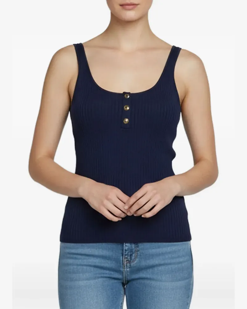 Sandro rib-knit button-detail top - Blau Blau