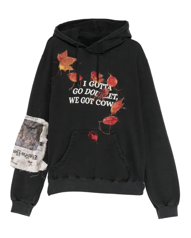 Doublet Hoodie im Patchwork-Look mit Blattstickerei - Schwarz Schwarz