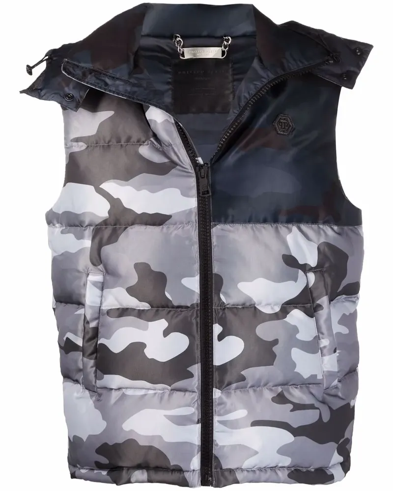 Philipp Plein Daunenweste mit Camouflage-Print - Grau Grau