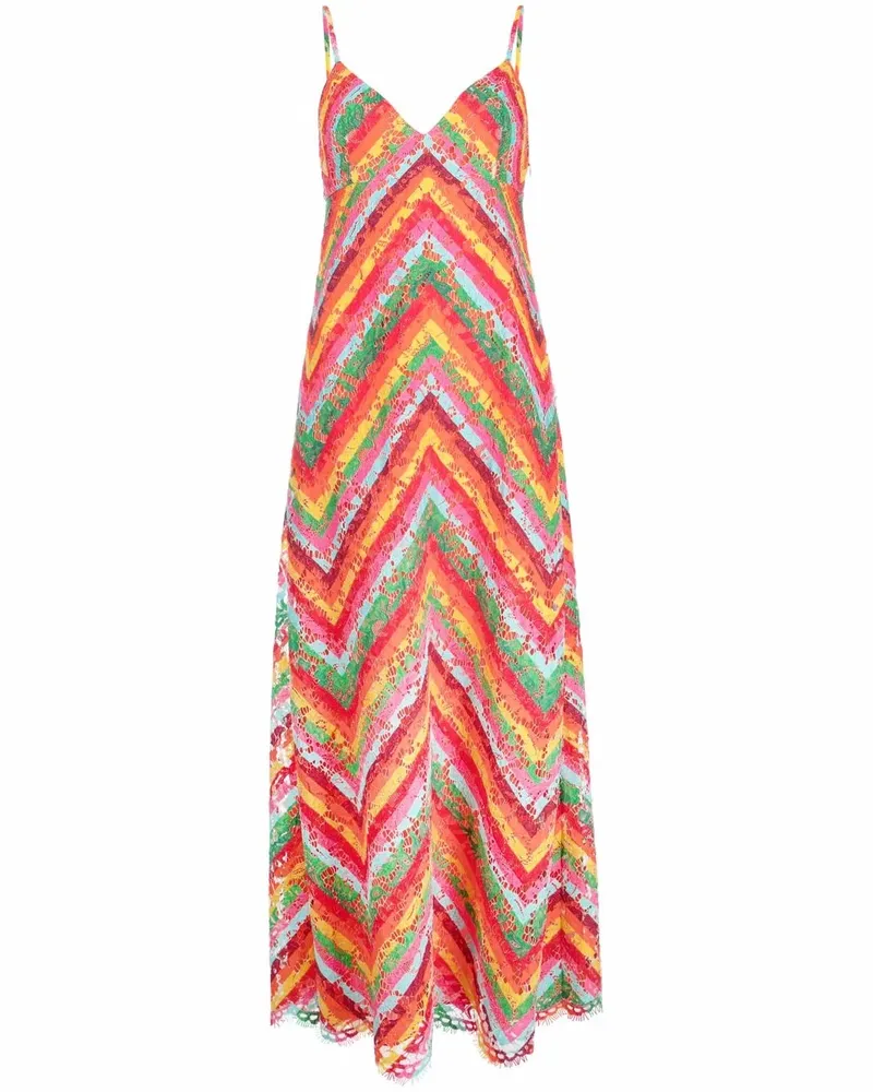 Valentino Garavani Gestreiftes Spitzenkleid - Rot Rot