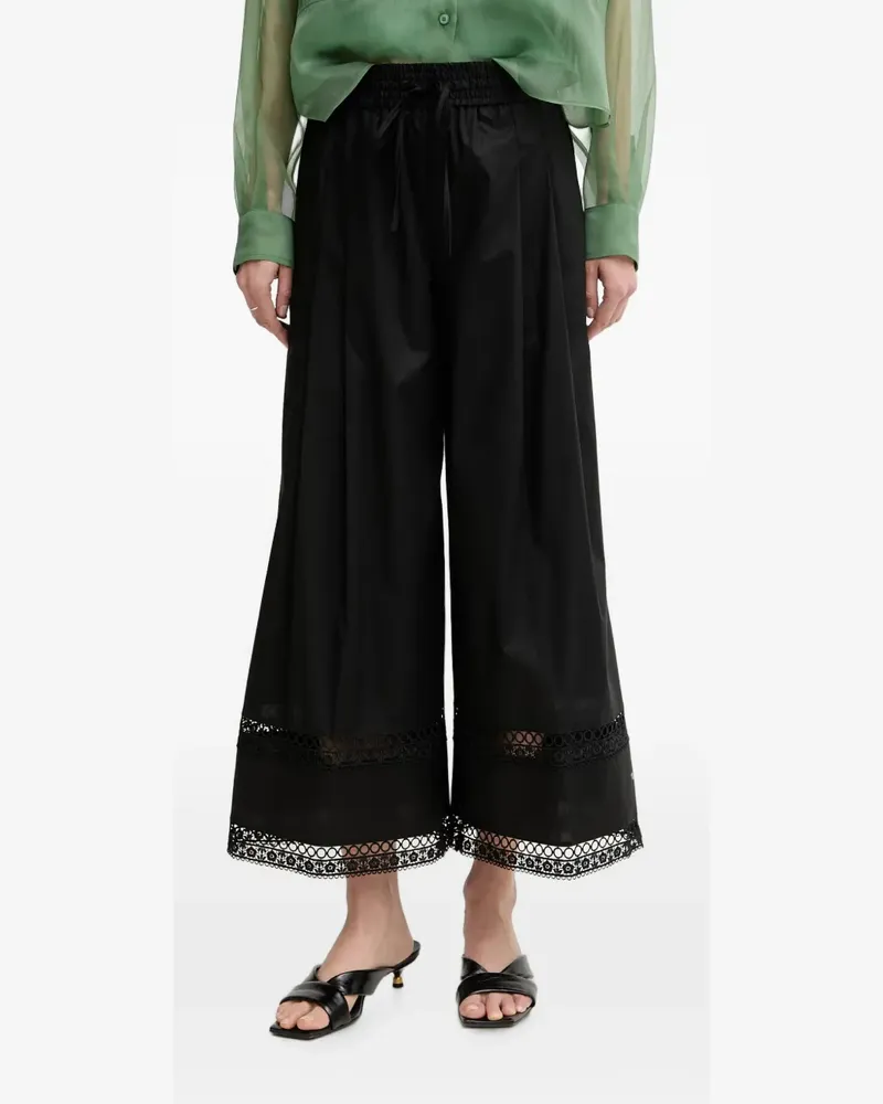 Twin-Set lace-trim wide-leg cropped trousers - Schwarz Schwarz