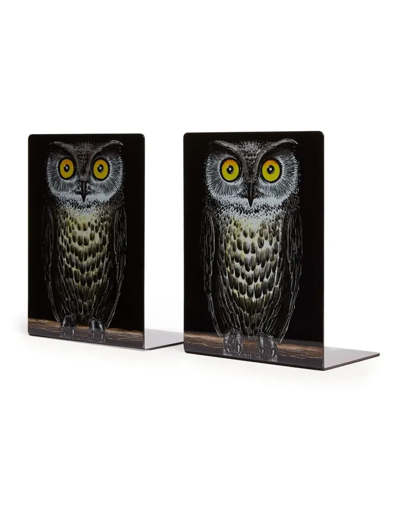 Fornasetti Buchstützen mit Eulenmotiv - Schwarz Schwarz