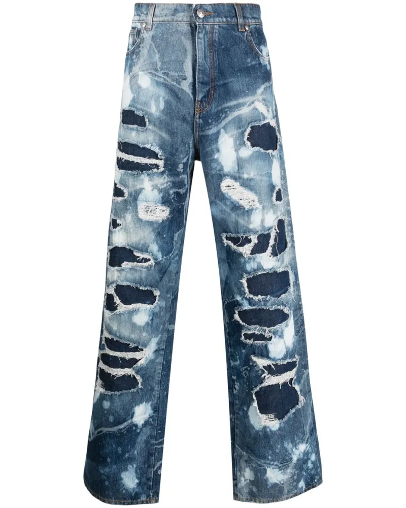 John Richmond Weite Jeans im Distressed-Look Blau