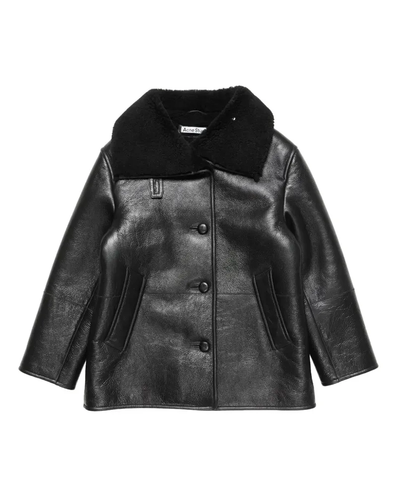 Acne Studios Lederjacke mit Shearling-Besatz - Schwarz Schwarz