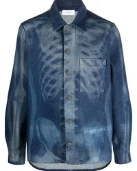 OFF-WHITE Jeanshemd mit Trompe oeil-Print Blau