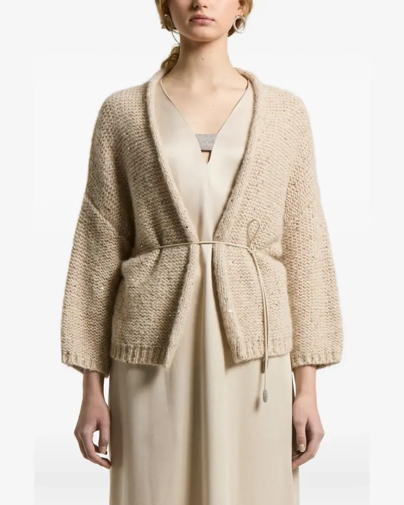 Peserico sequin-embellished belted cardigan - Nude Nude