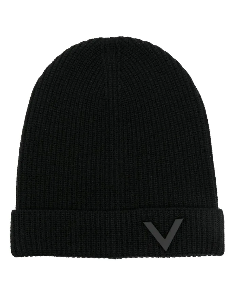 Valentino Garavani Gerippte Beanie mit VLogo - Schwarz Schwarz