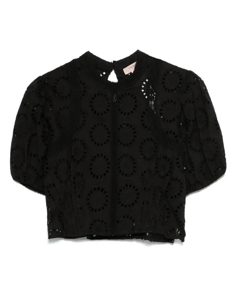Twin-Set Bluse mit Lochstickerei - Schwarz Schwarz