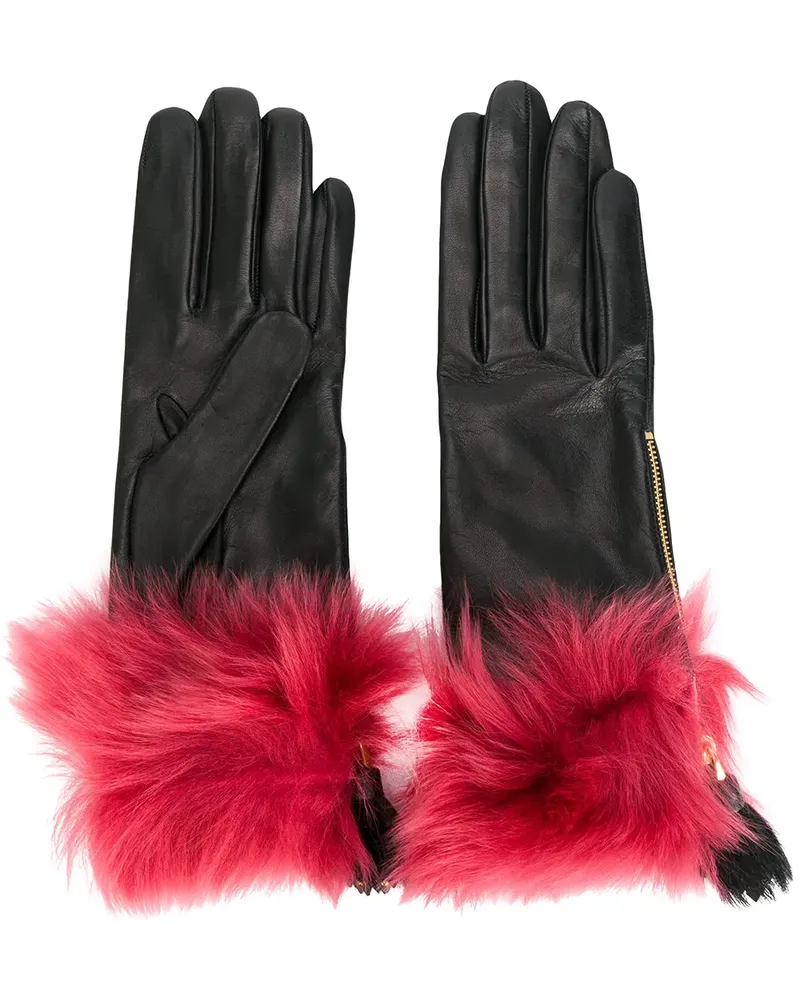 Prada Handschuhe mit Pelzbesatz - Schwarz Schwarz