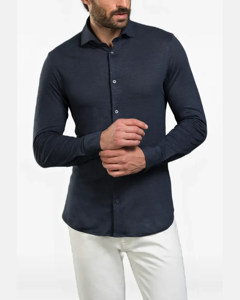 MOORER Klassisches Jerseyhemd - Blau Blau