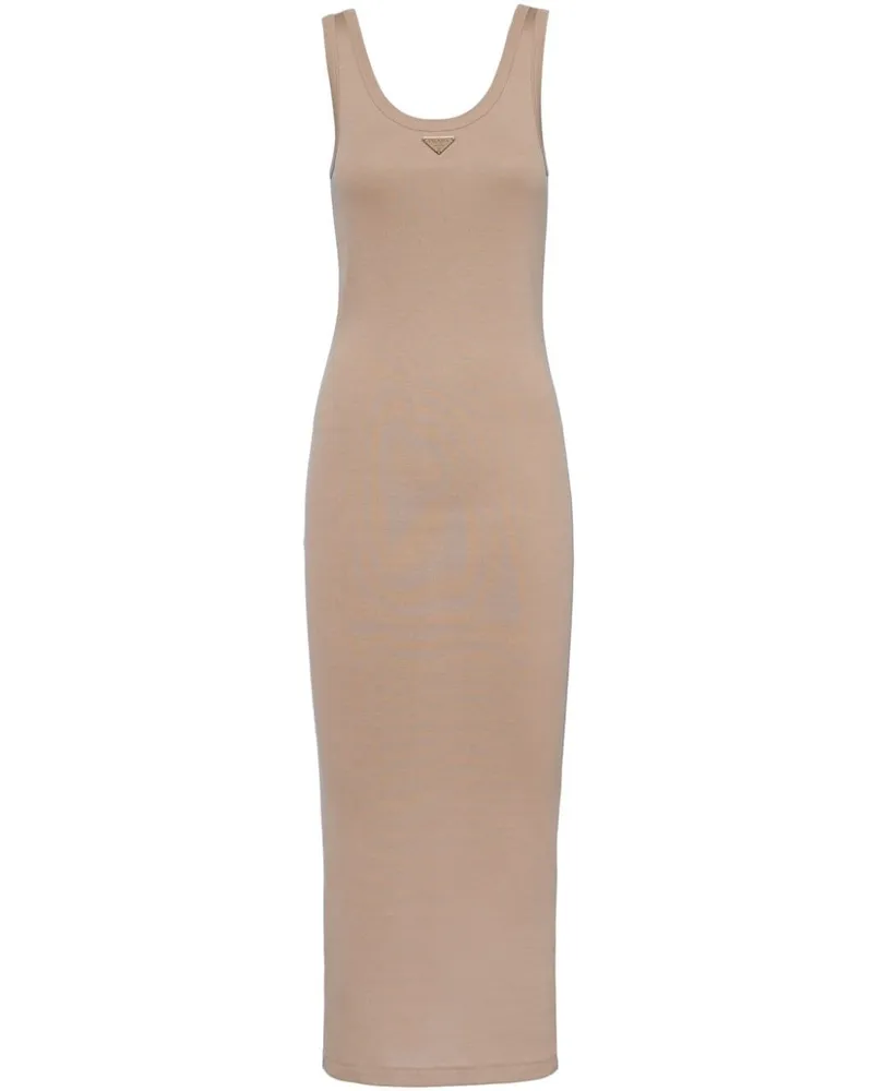 Prada Geripptes Strickkleid mit Logo-Patch - Nude Nude