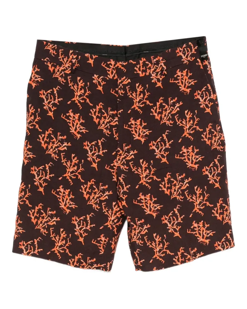 Fendi Leinenshorts mit Korallen-Print - Braun Braun