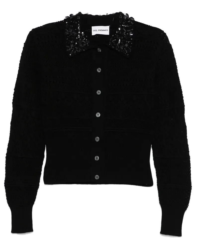 Des Phemmes Cardigan in Lochstrick - Schwarz Schwarz