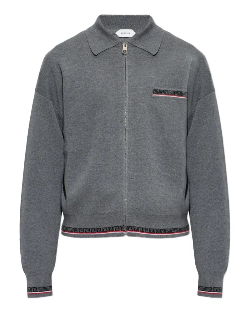 Versace jacquard wool knit zip sweater - Grau Grau