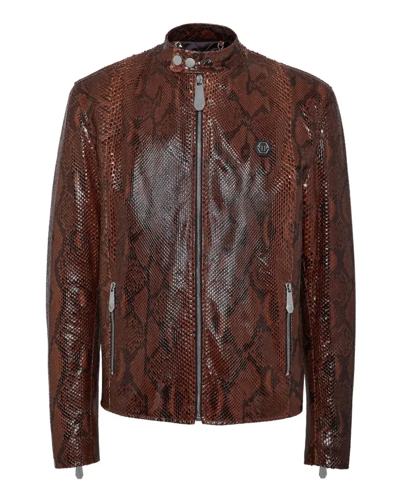 Philipp Plein zip-fastening leather jacket - Braun Braun