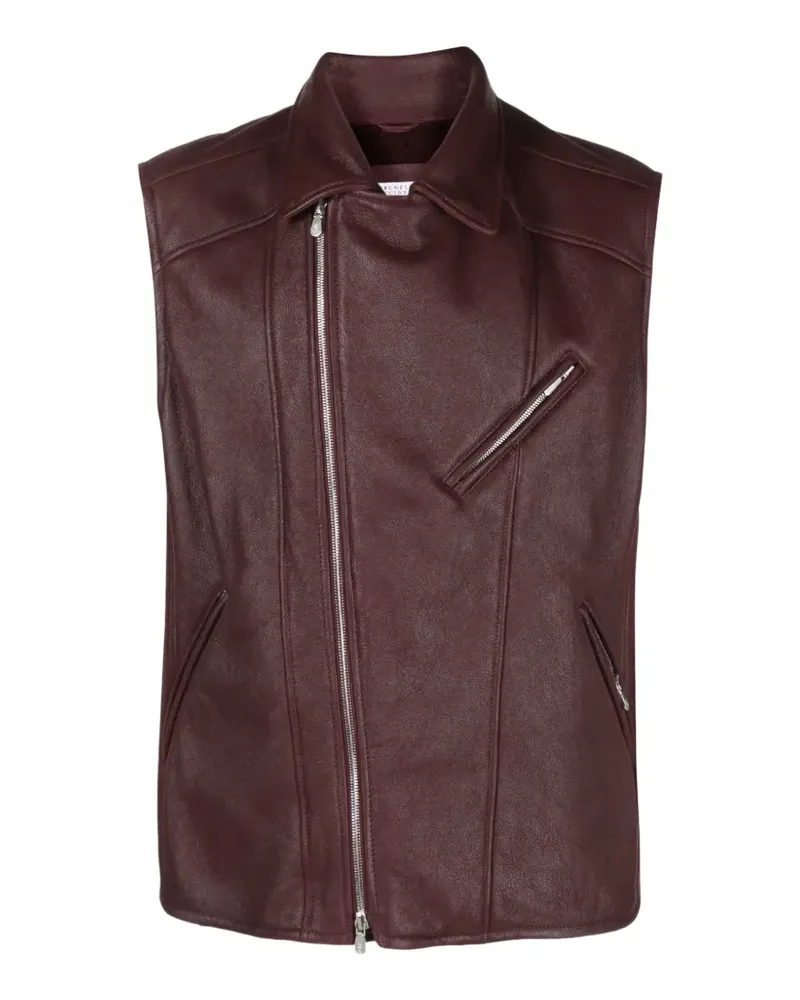 Brunello Cucinelli zip-up leather biker vest - Rot Rot