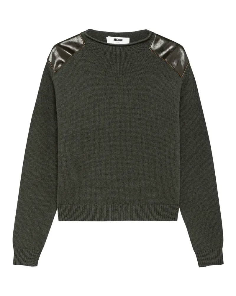 MSGM Pullover mit Leder-Patch - Grün Grün