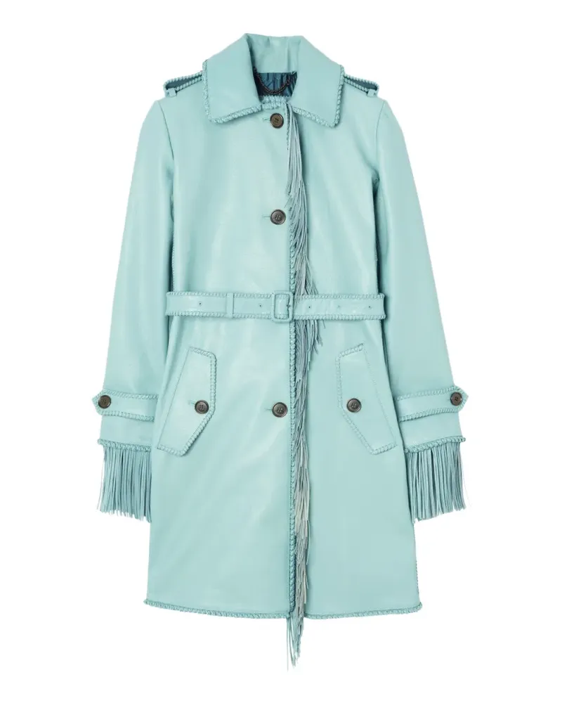 Burberry Kurzer Car Mantel mit Fransen - Blau Blau
