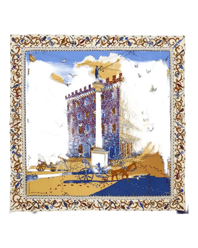 Ferragamo Seidenschal mit Palazzo Spini Feroni-Print - Blau Blau