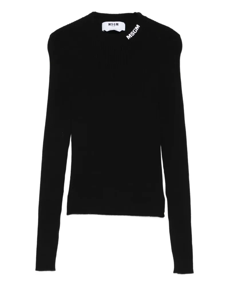 MSGM Gerippter Pullover mit Logo - Schwarz Schwarz