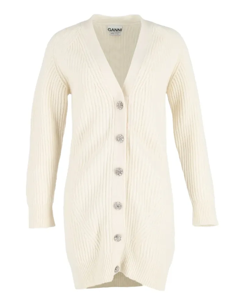 Ganni ribbed-knit long cardigan - Weiß Weiß