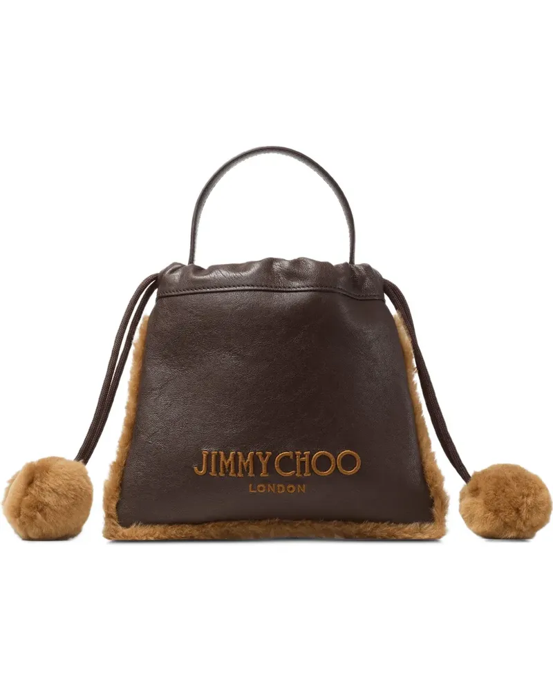 Jimmy Choo Beuteltasche mit Shearling-Besatz und Kordelzug - Braun Braun