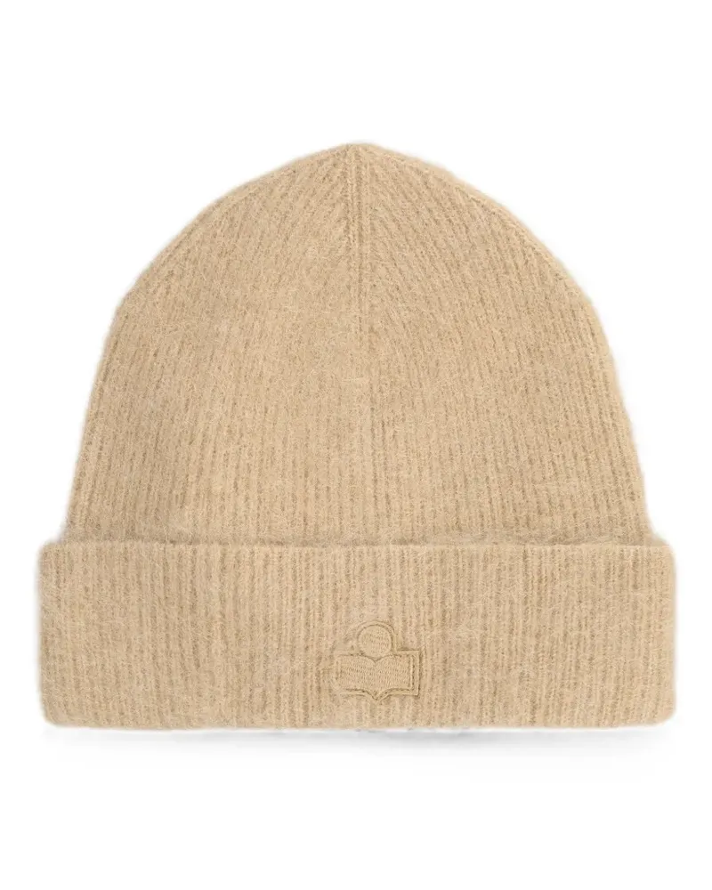 Isabel Marant logo-patch ribbed-knit beanie hat - Nude Nude