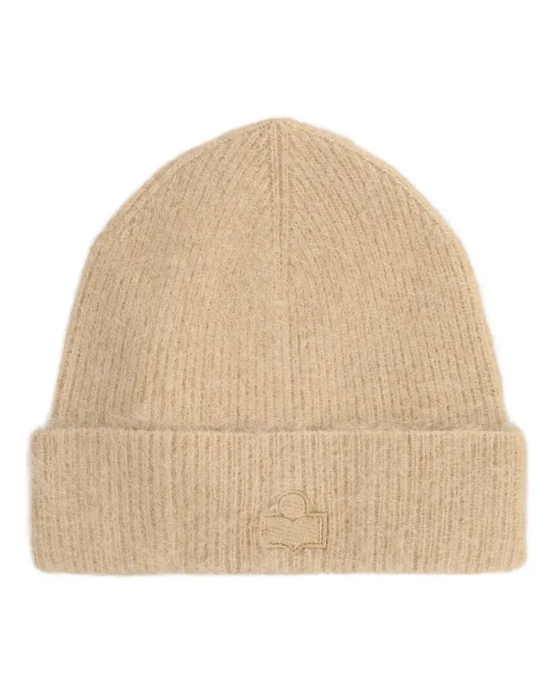 Isabel Marant logo-patch ribbed-knit beanie hat - Nude Nude