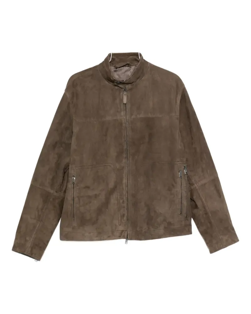 Brioni suede high-neck jacket - Braun Braun