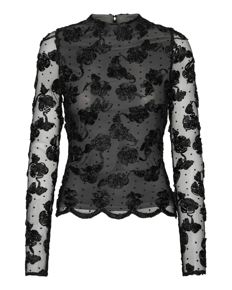 ROTATE Birger Christensen Flower Longsleeve aus Mesh - Schwarz Schwarz