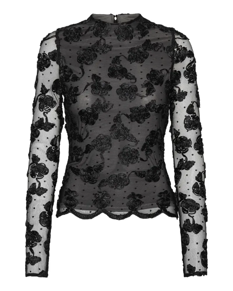 ROTATE Birger Christensen flower mesh ls top - Schwarz Schwarz
