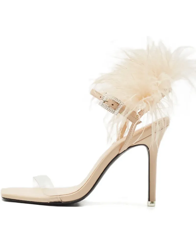 BLACK SUEDE STUDIO x Caroline Stanbury feather-trim sandals - Nude Nude