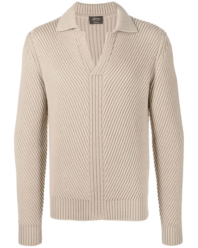 Brioni Gerippter Pullover mit V-Ausschnitt - Nude Nude