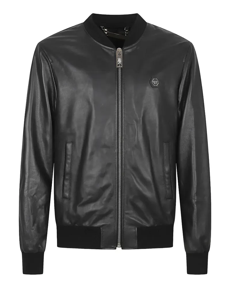 Philipp Plein leather bomber jacket - Schwarz Schwarz