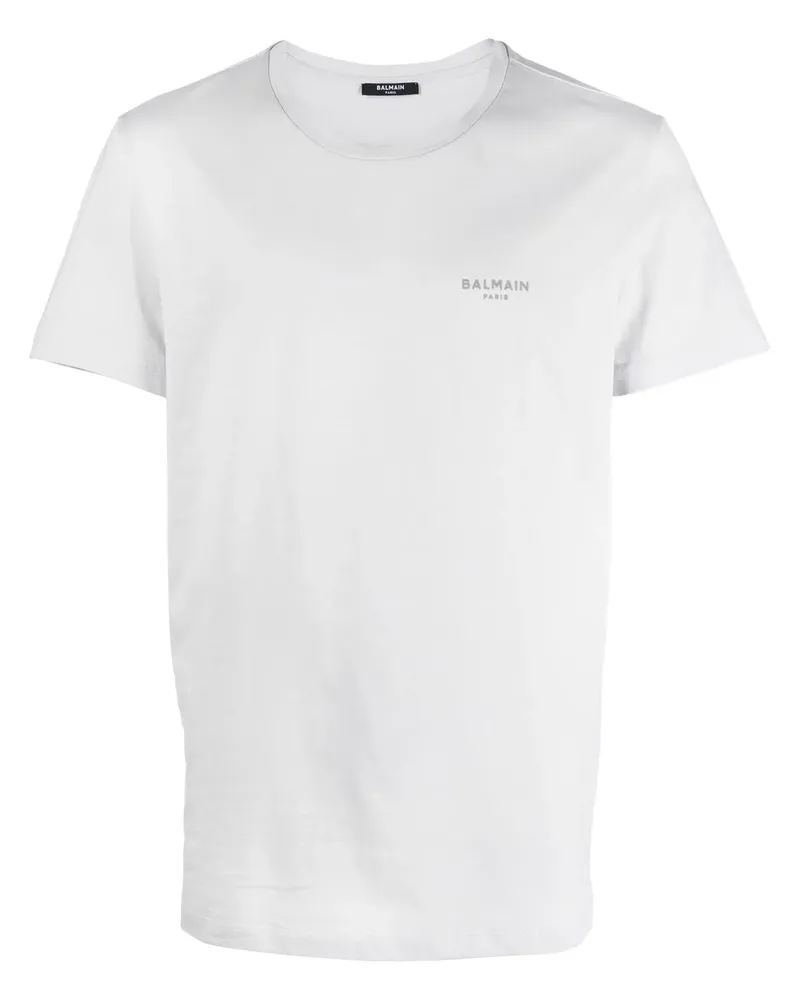 Balmain T-Shirt mit geflocktem Logo - Blau Blau