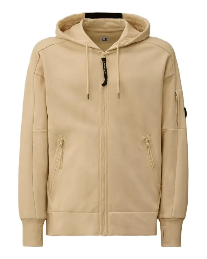 C.P. Company Diagonal Raised Fleece Lens Hoodie - Nude Nude