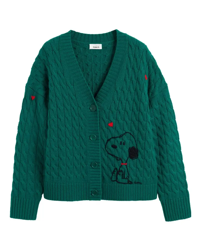 Chinti & Parker x Peanuts Snoopy Cardigan mit Zopfmuster - Grün Grün