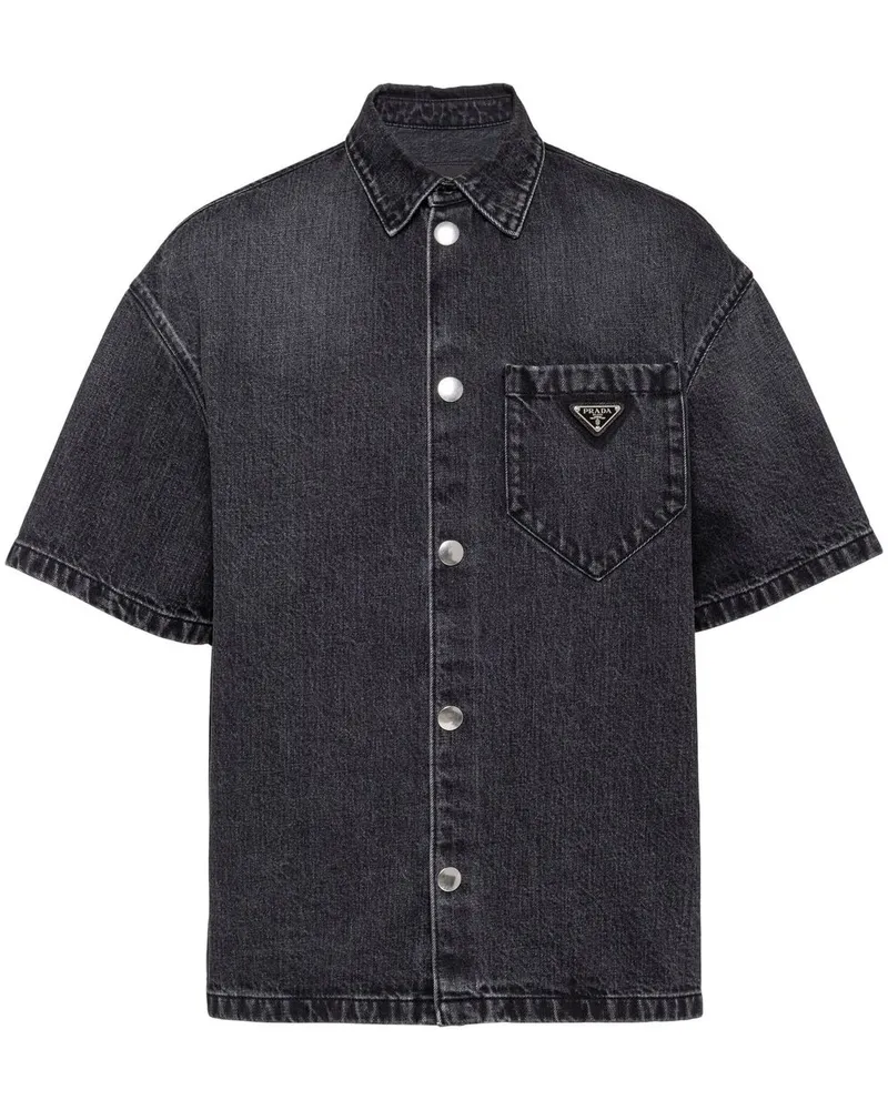 Prada Jeanshemd mit Triangel-Logo - Schwarz Schwarz