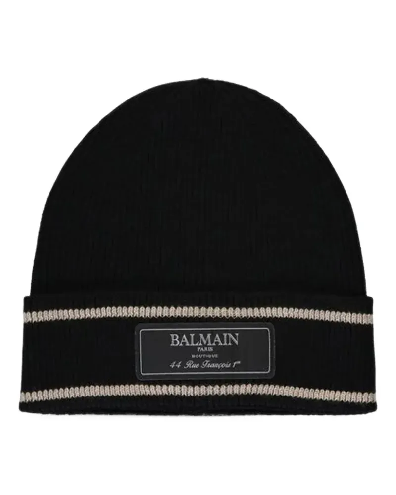 Balmain logo-patch ribbed beanie hat - Schwarz Schwarz