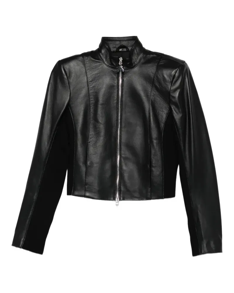 Patrizia Pepe knitted inserts leather biker jacket - Schwarz Schwarz
